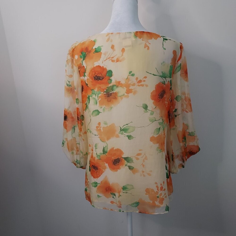 Sundance Sylvan Silk V-Neck Floral Print Balloon Sleeve Top Size PM - Picture 5 of 11